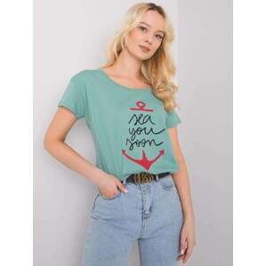 Fashionhunters Tmavě mátové tričko s nápisem ONE SIZE, JEDNA, VELIKOST