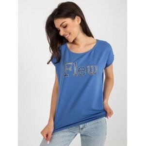 Fashionhunters Tmavě modré bavlněné tričko s nápisem Size: ONE SIZE, JEDNA, VELIKOST