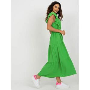 Fashionhunters Světle zelené midi šaty s volánem na léto.Velikost: ONE VELIKOST, JEDNA