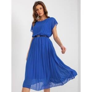 Fashionhunters Kobaltově modré řasené šaty s přídavkem viskózy Velikost: ONE SIZE, JEDNA, VELIKOST