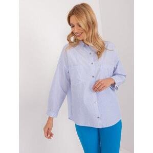 Fashionhunters Světle modrá a bílá dámská oversize košile s límečkem Velikost: S