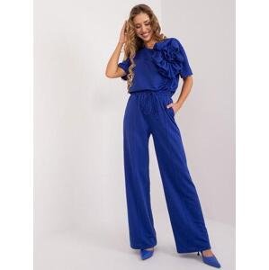 Fashionhunters Kobaltově modré dámské látkové kalhoty s vysokým pasem.Velikost: S/M