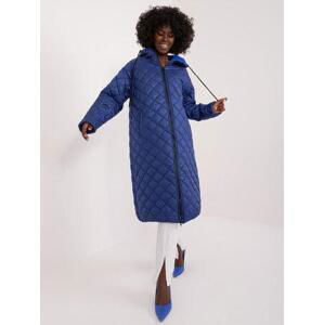 Fashionhunters Námořnická modrá prošívaná bunda s kapucí Velikost: S