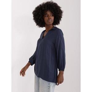 Fashionhunters Námořnická modrá košilová halenka s límečkem SUBLEVEL Velikost: L