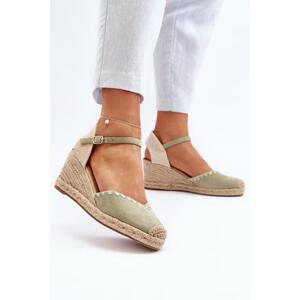 Kesi Semišové Espadrille sandály na klínku s prýmkem Green Raylin 40, Odstíny, zelené