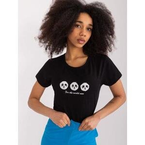 Fashionhunters Černé bavlněné tričko s pandami BASIC FEEL GOOD Velikost: L / XL