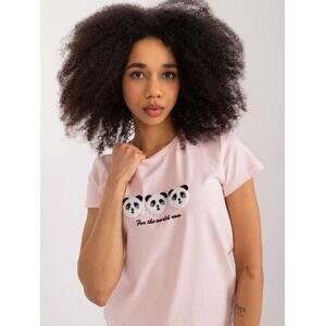 Fashionhunters Světle růžové tričko s nápisem BASIC FEEL GOOD Velikost: S/M