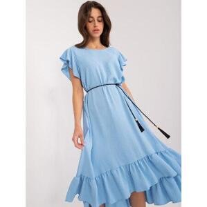 Fashionhunters Světle modré oversize šaty s volány Velikost: JEDNA VELIKOST