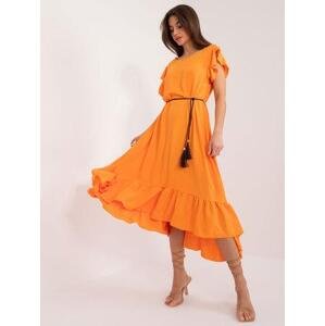 Fashionhunters Světle oranžové asymetrické šaty s volány Velikost: JEDNA VELIKOST