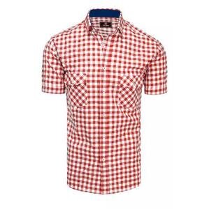 Dstreet KX0954 pánská kostkovaná košile s krátkým rukávem bílá a červená Velikost: L