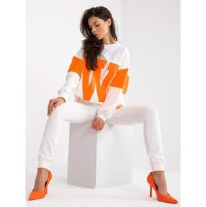 Fashionhunters Bavlněná tepláková souprava bílá a oranžová Velikost: L / XL