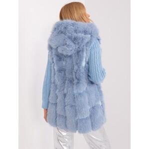 Fashionhunters Modrá kožešinová vesta s kapucí.Velikost: L/XL