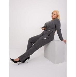 Fashionhunters Tmavě šedé melanžové kalhoty větší velikosti s ozdobnou páskou Velikost: 4XL