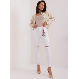 Fashionhunters Bílé vypasované džíny s oděrkami Velikost: L