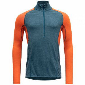 Pánské funkční triko Devold Running Merino 130 Zip Neck Man Velikost: XL / Barva: modrá/oranžová