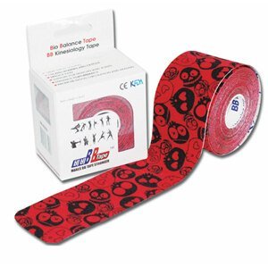 Kineziologický tejp BB Tape s designem černých lebek - 5mx5cm Barva: červená