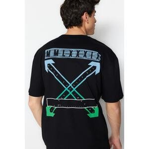 Trendyol Black Men's Wide Cut Crew Neck Short Sleeve Printed T-Shirt