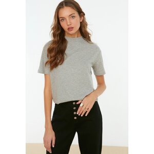 Trendyol Gray Melange Basic Stand Collar Knitted T-Shirt
