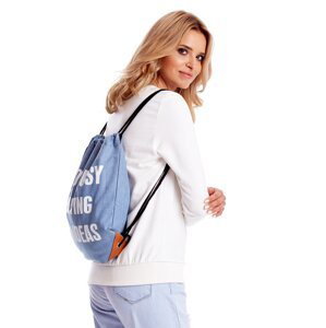 Modrá džínová taška na batoh s nápisem