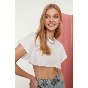 Trendyol White 100% Cotton Crew Neck Super Crop Knitted T-Shirt