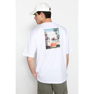 Trendyol White Men's Short Sleeve Printed Oversize T-Shirt