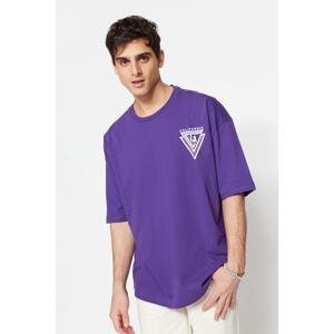 Trendyol Purple Men's Oversize Crew Neck Short Sleeve City Printed 100% Cotton T-Shirt