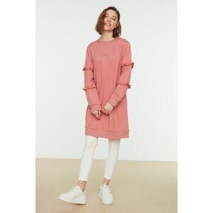 Trendyol Dried Rose Crewneck Knitted Tunic With Frill Sleeves