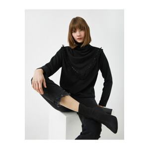 Koton Women's Black Turtleneck Ethnic Detailed Long Sleeve T-shirt.