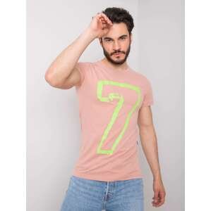Dusty růžové bavlněné pánské tričko s potiskem