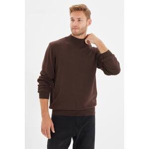 Trendyol Brown Men's Slim Fit Half Turtleneck 100% Cotton Basic Sweater