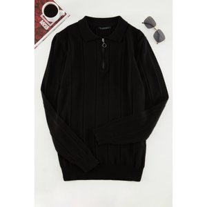Trendyol Men's Black Slim Fit Zippered Polo Neck Cotton Knitwear Sweater