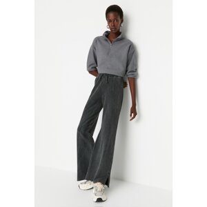 Trendyol Anthracite Faded/Faded Effect Wide Leg/Wide Legs Normal Waist Thin, Knitted Sweatpants
