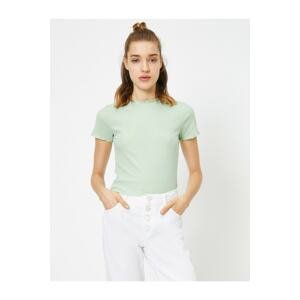 Koton Women's Green Ruffle Detail Short Sleeve T-Shirt