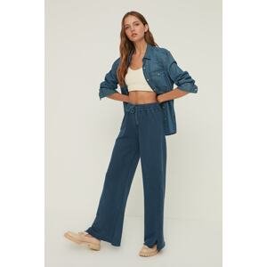 Trendyol Indigo Wearing/Faded Effect Wide Leg/Wide Legs Normal Waist Thin, Knitted Sweatpants