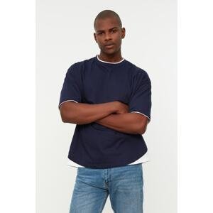 Trendyol Navy Blue Men's Oversized/Wide Cut 100% Cotton Color Block T-Shirt