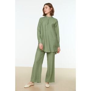 Trendyol Green Half-Concealed Fly Shoulder Detailed Tunic-Pants Weave Suit
