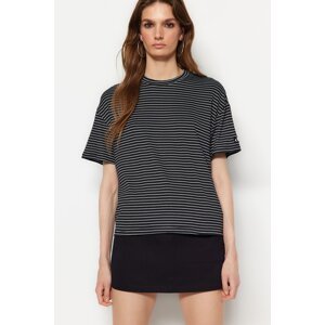 Trendyol Black and White Striped Relaxed/Wide Comfortable Cut, Crew Neck Knitted T-Shirt