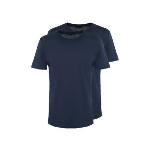 Trendyol Navy Blue Men's Basic Slim Fit 100% Cotton 2-Pack Crew Neck Short Sleeve T-Shirt