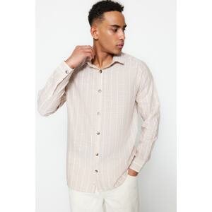 Trendyol Men's Beige Regular Fit Shirt Collar Striped Shirt