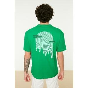 Trendyol Green Men's Relaxed/Casual Cut Short Sleeve Back Printed 100% Cotton T-Shirt