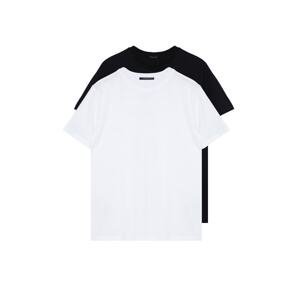 Trendyol Men's Black and White Basic Slim Fit 100% Cotton 2-Pack Crew Neck Short Sleeve T-Shirt