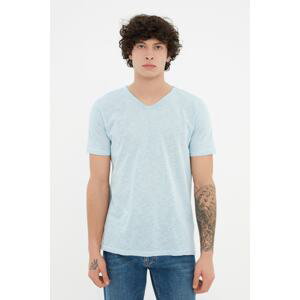 Trendyol Blue Men's Basic Regular/Regular Cut V-Neck 100% Cotton Flared Single Jersey T-Shirt