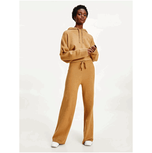 Hnědé dámské volné tepláky Tommy Hilfiger Flex Wide Leg Pant - Dámské