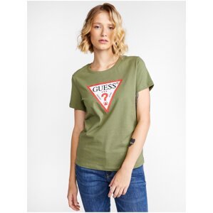 Zelené dámské tričko s potiskem Guess Original - Dámské