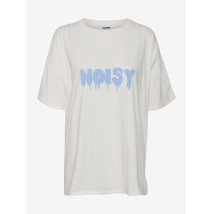 Bílé volné tričko s nápisem Noisy May Mida - Dámské