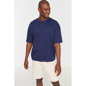 Trendyol Navy Blue Men's Basic 100% Cotton Crew Neck Oversized Short Sleeved T-Shirt.