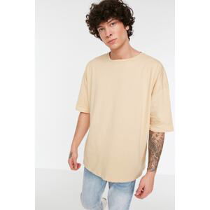 Trendyol Beige Men's Basic 100% Cotton Crew Neck Oversize Short Sleeve T-Shirt