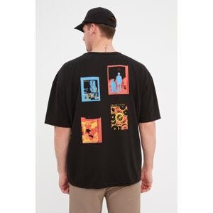 Trendyol Men's Black Oversize Fit Crew Neck Short Sleeve Printed T-Shirt