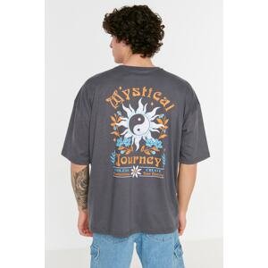 Trendyol Anthracite Men's Oversize/Wide Cut Crew Neck Short Sleeved Printed T-Shirt