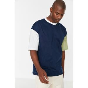 Trendyol Men's Oversize/Wide Cut Color Block Short Sleeve Crew Neck 100% Cotton T-Shirt.